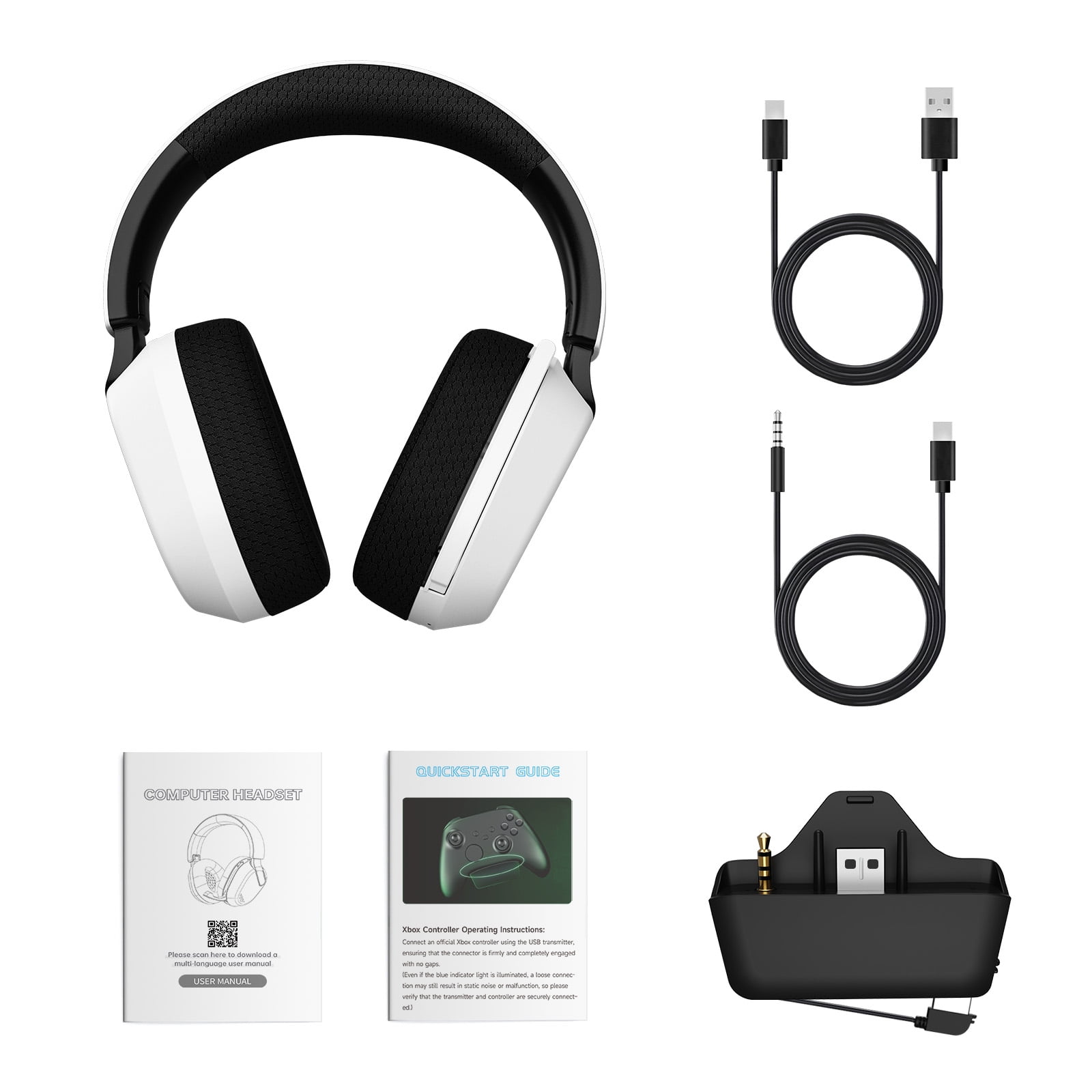 Wireless Gaming Headset for Xbox One,Xbox Series X|S, PS4, PS5,PC, Mac, Switch,Bluetooth 5.4,Xbox Headset with Noise Canceling Mic,Over Ear Gaming Headphone,3D Surround Sound,White