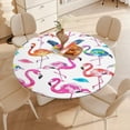 thumbnail image 3 of Flamingo Pattern Round Fitted Tablecloth with Flannel Backing Elastic Table Cloth Waterproof Oil-Proof Plastic Table Cover Table Up 40"-54" Diameter), 3 of 5
