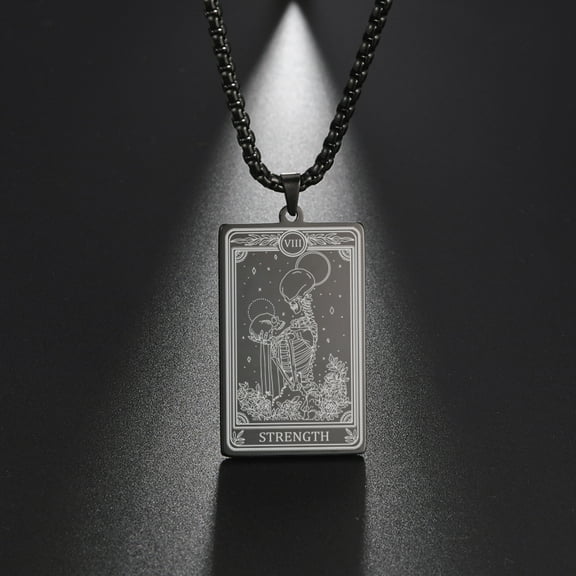 TEAMER Skeleton Tarot Card Necklace Stainless Steel Amulet Marigold Tarot Card Major Arcana Necklaces for Women Men