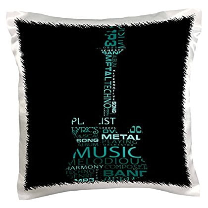 Heart Shaped Guitar 3dRose The Word Music Shaped Like A Guitar In Turquoise, Pillow Case, 16 by 16-inch ()