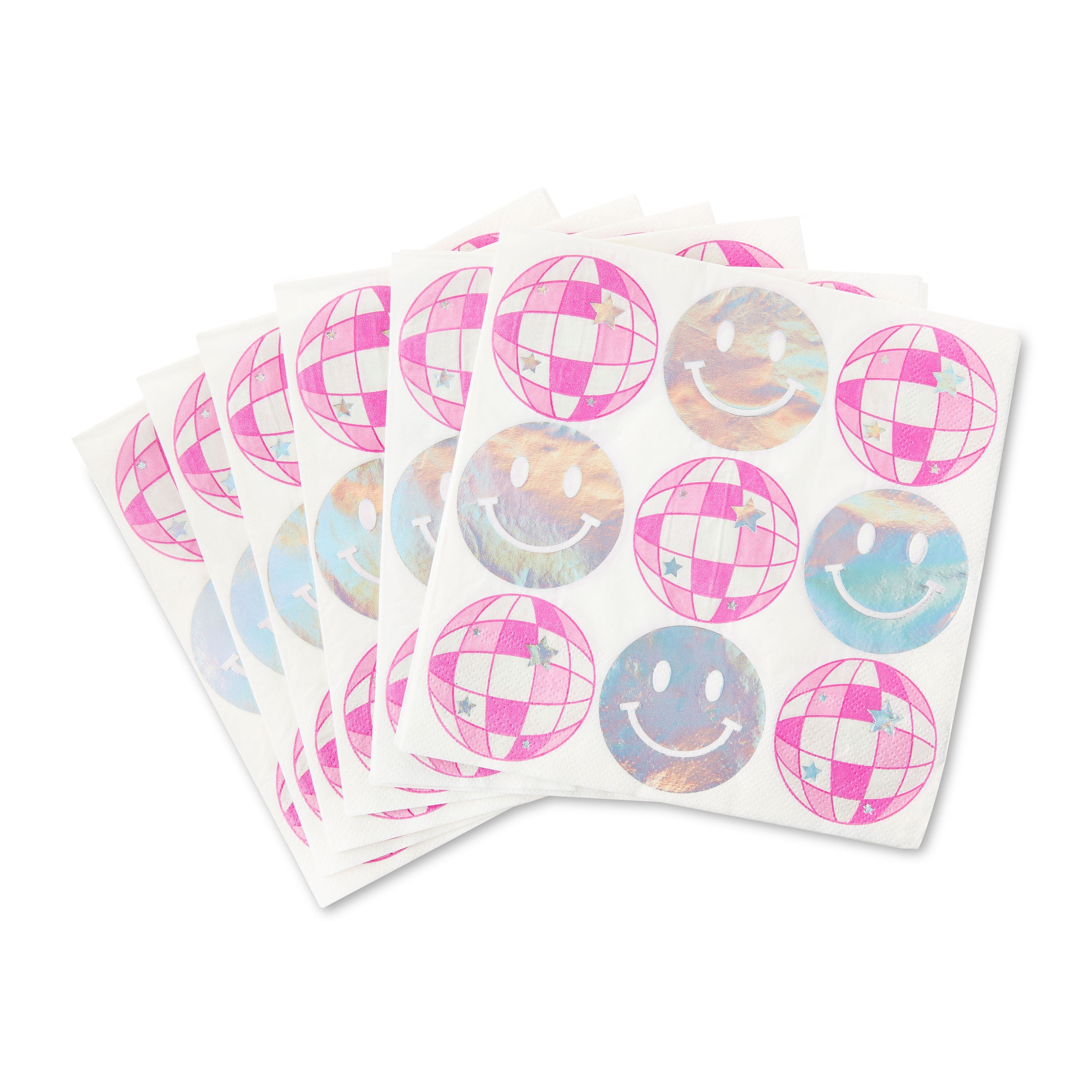 (12 pack) 6.5" x 6.5" Disposable Silver/Pink Disco Ball Paper Napkins, 16 Pieces, by Way To Celebrate