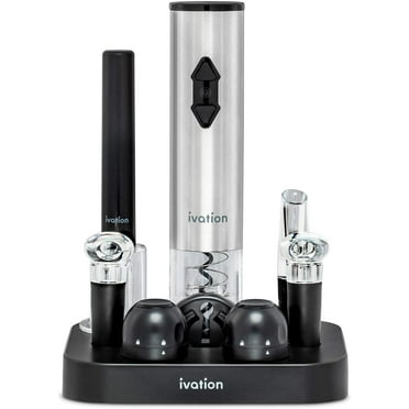 Ivation Electric Wine Opener, 9-Piece Wine Gift Set, Silver Bottle Opener, Wine Aerator Pourer
