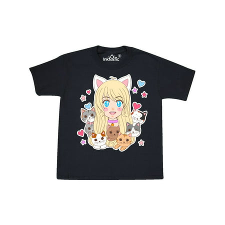 Neko Anime Girl with Kittens Youth T-Shirt (Anime Best Friends Girls)