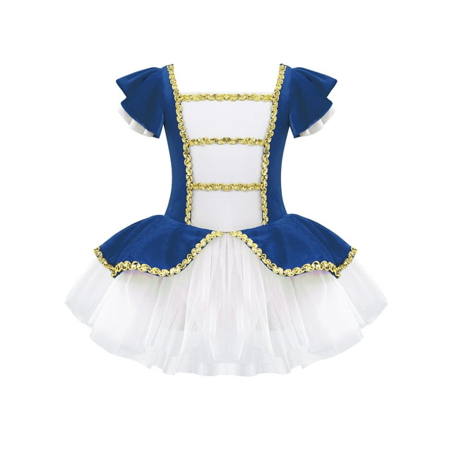 iiniim Robe Tutu de Ballet à Manches à Volants pour Filles Justaucorps Costumes de Danse de Noël Halloween Bleu Royal 16