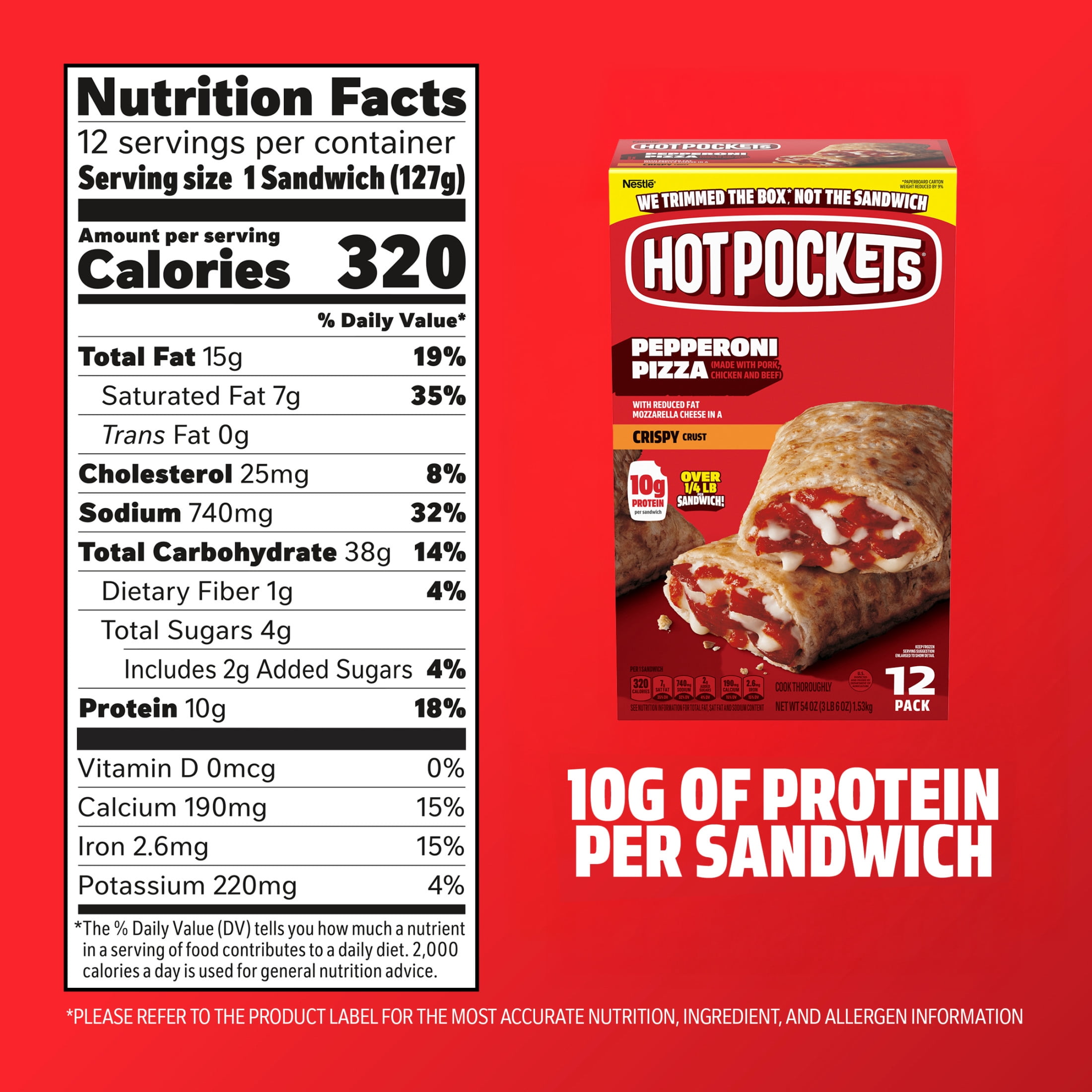 Hot Pockets Frozen Snacks, Pepperoni Pizza, Crispy Crust Sandwiches, 54 oz, 12 Pack (Frozen)