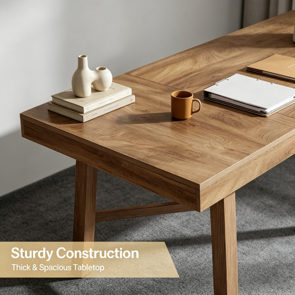 Farmhouse Executive Computer Desk, 2.36" Thick Tabletop Heavy Duty Metal Legs Holds 300LBS Multipurpose Office Work & Meeting Dining Table