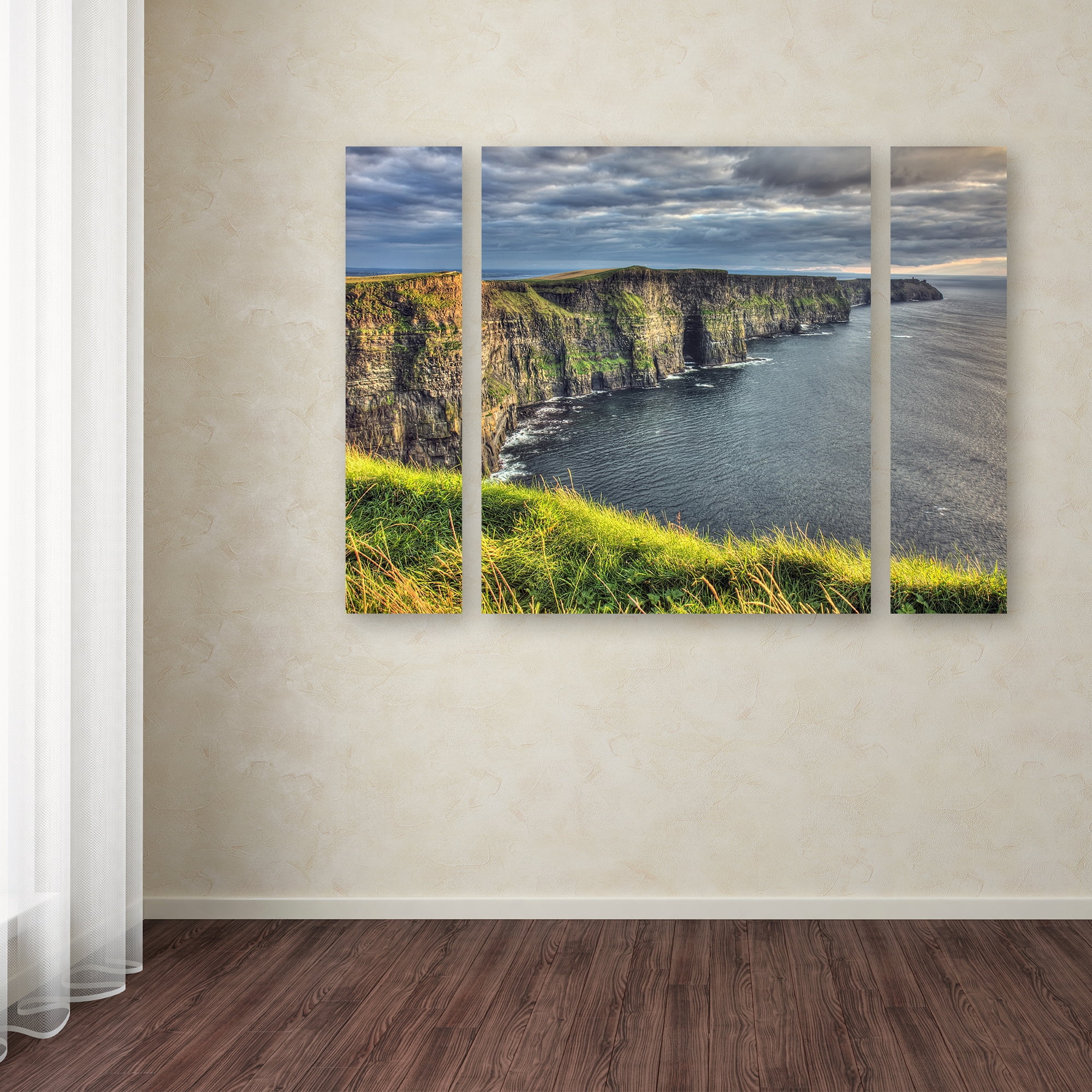 Trademark Fine Art "Cliffs of Moher Ireland" Canvas Art by Pierre Leclerc Three Panel Set