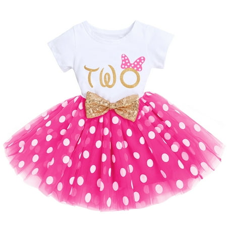 

IBTOM CASTLE Baby Girls 1st 2nd Birthday Outfit Mouse Polka Dots One Sequin Tutu Princess Dress Cake Smash Clothes
