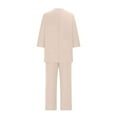 thumbnail image 4 of Linen Outfits Women 2 Piece Casual Summer Plus Size 3/4 Sleeve Tops & Wide Leg Pants Matching Sets, 4 of 8