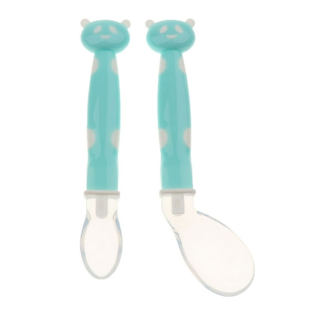 2 Piezas De Silicona De Alimentación Sólida Bebé Vajilla Suave Suministros De Aprendizaje Para Recién Nacidos Azul SM SunniMix Cuchara de silicona para bebés