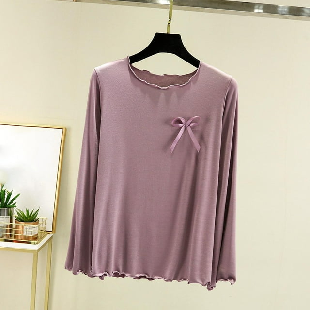Timegard Hauts Mignons pour Femmes à Volants Col Rond Nœud Papillon Pyjama Blouse Décontractée Ample Confortable Manches Longues