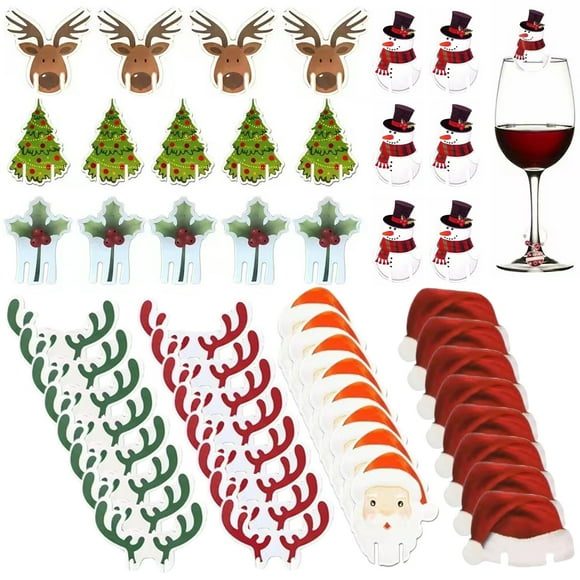 Marcador de copa de vino de 80pcs Tema de Navidad Supulidad de vaso de vaso de vinos Charm Supply