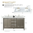 thumbnail image 4 of Vanity Art 60" Double Freestanding Bathroom Vanity with Sink and Engineered Marble Top, 4 of 9