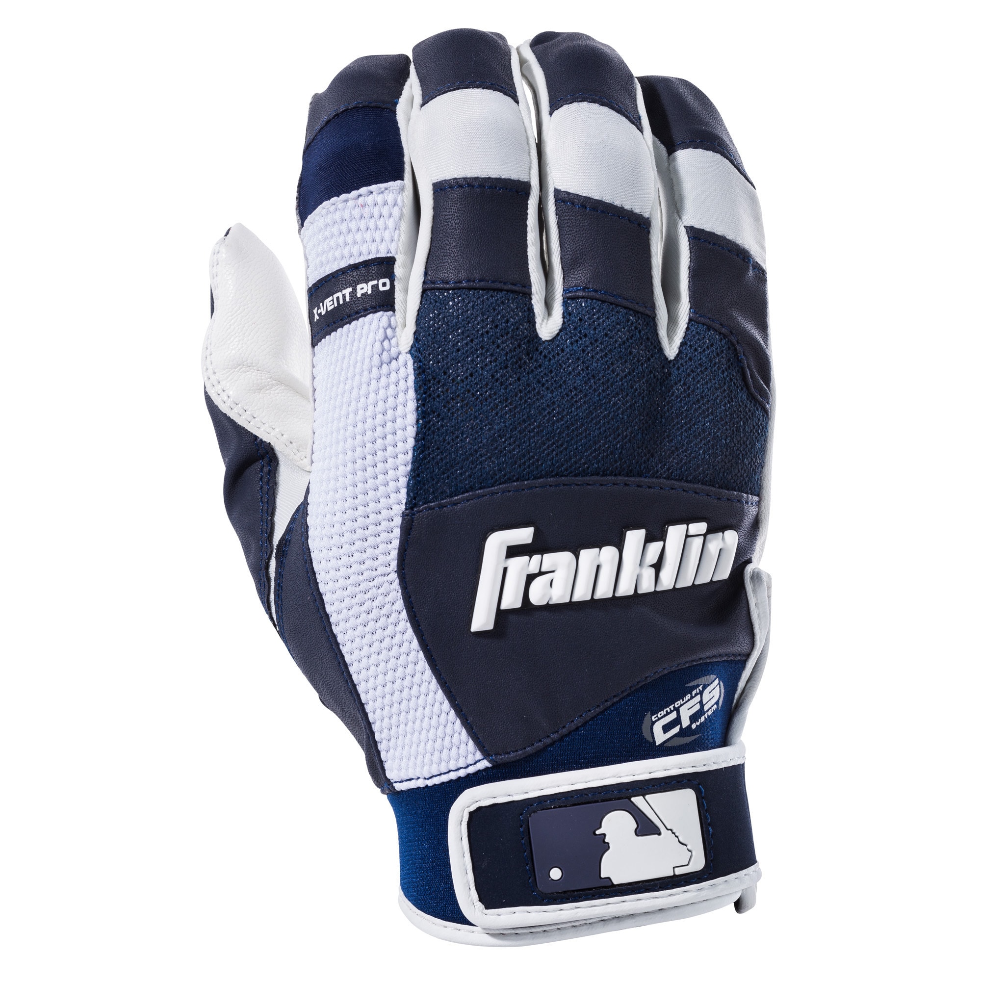 Franklin Sports MLB XVent Pro Adult XL Batting Gloves, White/Navy