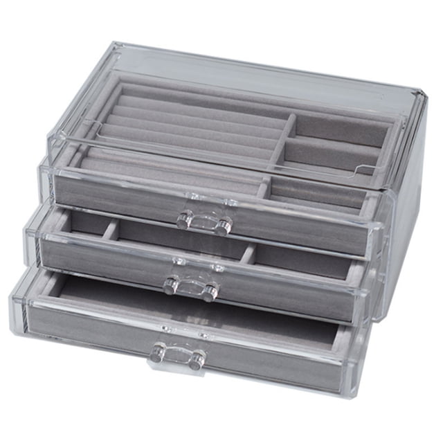 3 Drawer Transparent Acrylic Makeup Storage Box Desk Lining Jewelry & Clear Cosmetic Organizer Vanity Storage Display Box Make Up Organizers Grey