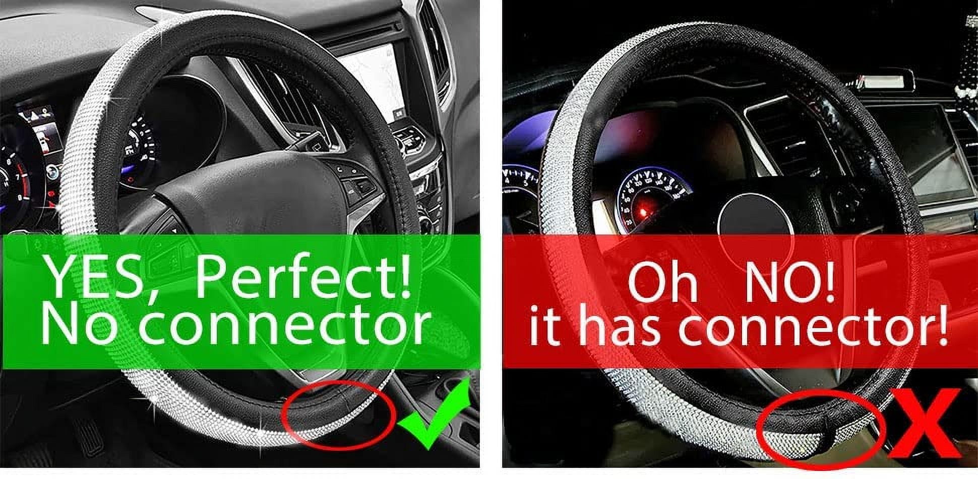 New Diamond+Leather Steering Wheel Cover,Bling Crystal Rhinestones Steering Wheel Cover Universal Fit 15" Car Wheel Protector for Women Girls (Grey)