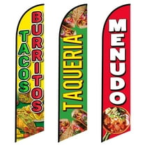 Tacos Burritos, Menudo and Taqueria Mexican Restaurant Advertising Feather Flags windless banners replacement flags only