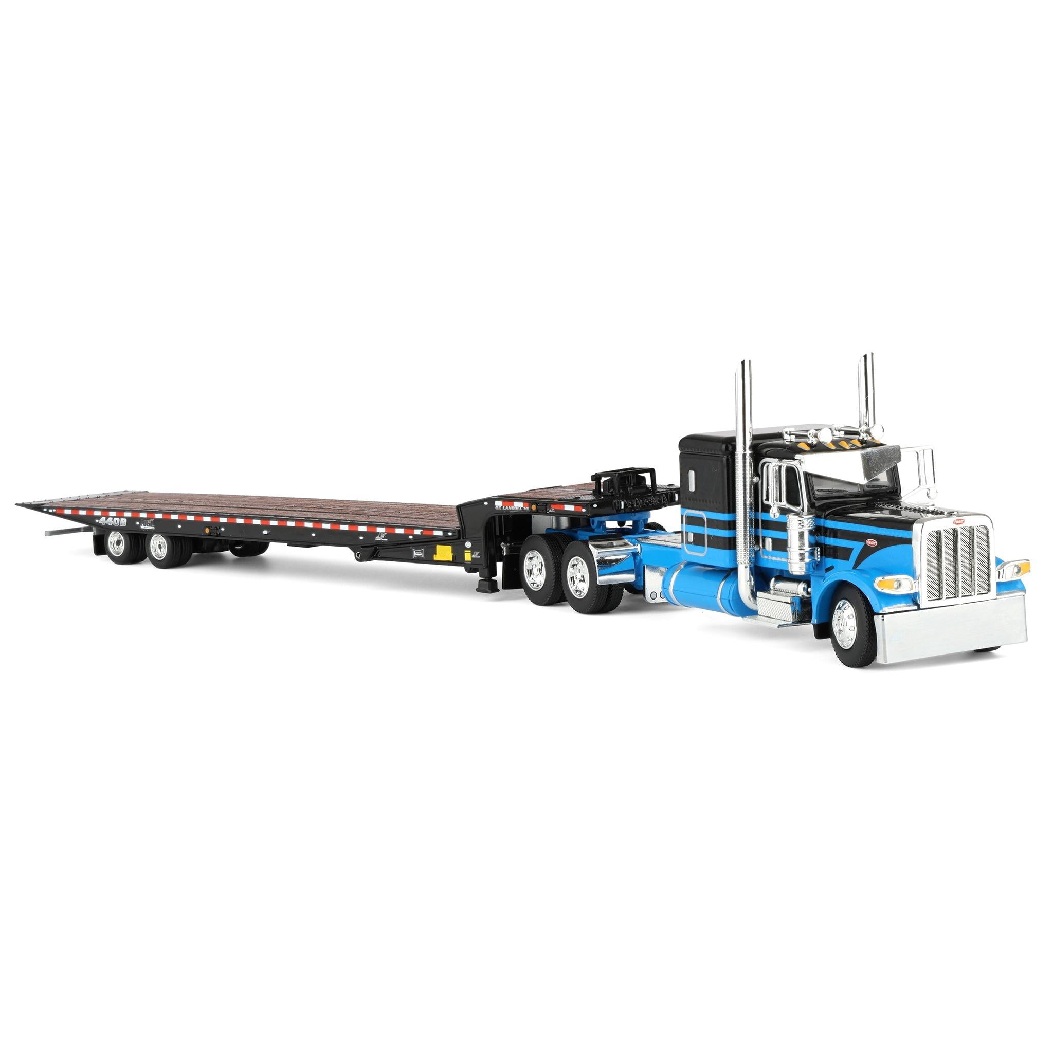 First Gear DCP 1/64 Peterbilt 389 Flat Top Sleeper Semi Truck with Landoll 440B-50CA Traveling Axle Trailer, Blue/Black 60-2190