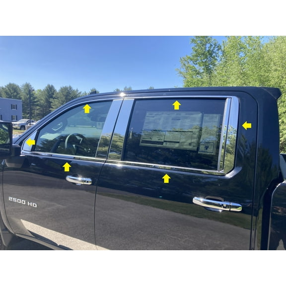 WP60185 Polished Window Trim 12Pc Fits 20-24 Silverado HD Crew Cab