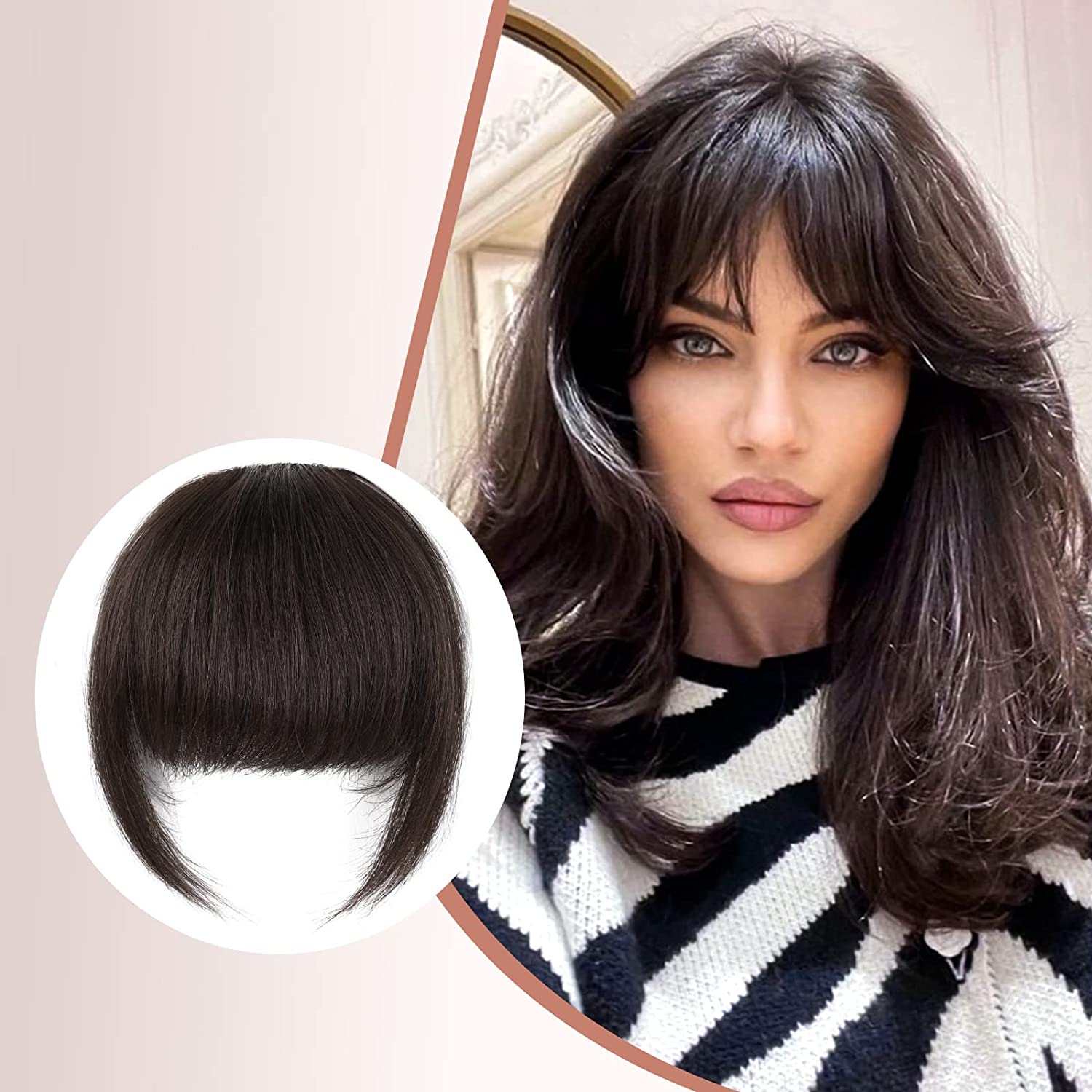 QWZNDZGR Clip in Bangs Real Human Hair Bangs Dark Brown Bangs Hair Clip