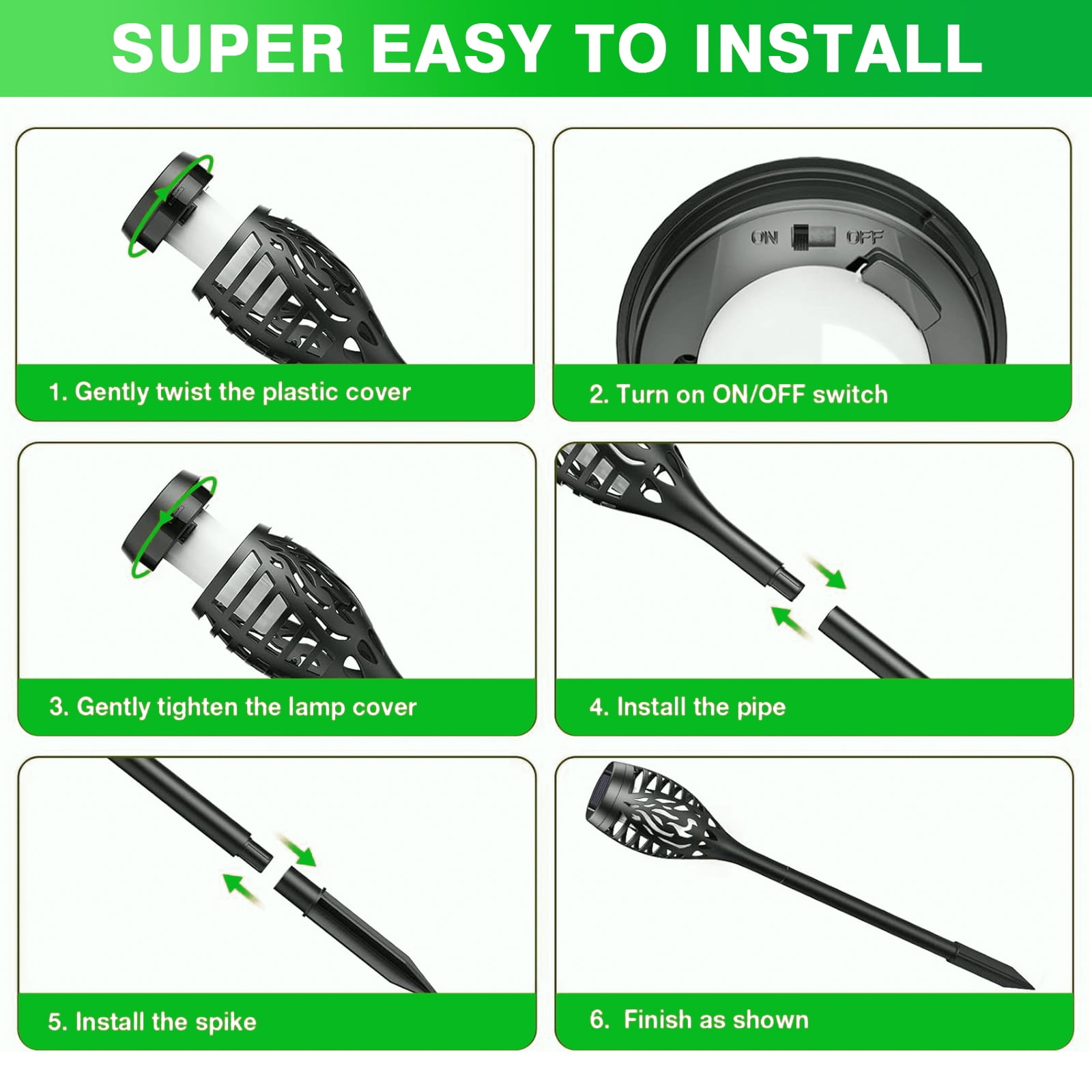 4PCS Solar Lights Outdoor, Solar Torch Light W/Green Flickering Flame for Garden Decor, Solar Garden Lights, Waterproof Solar Powered Lights for Outside Patio Pathway Yard Decoration