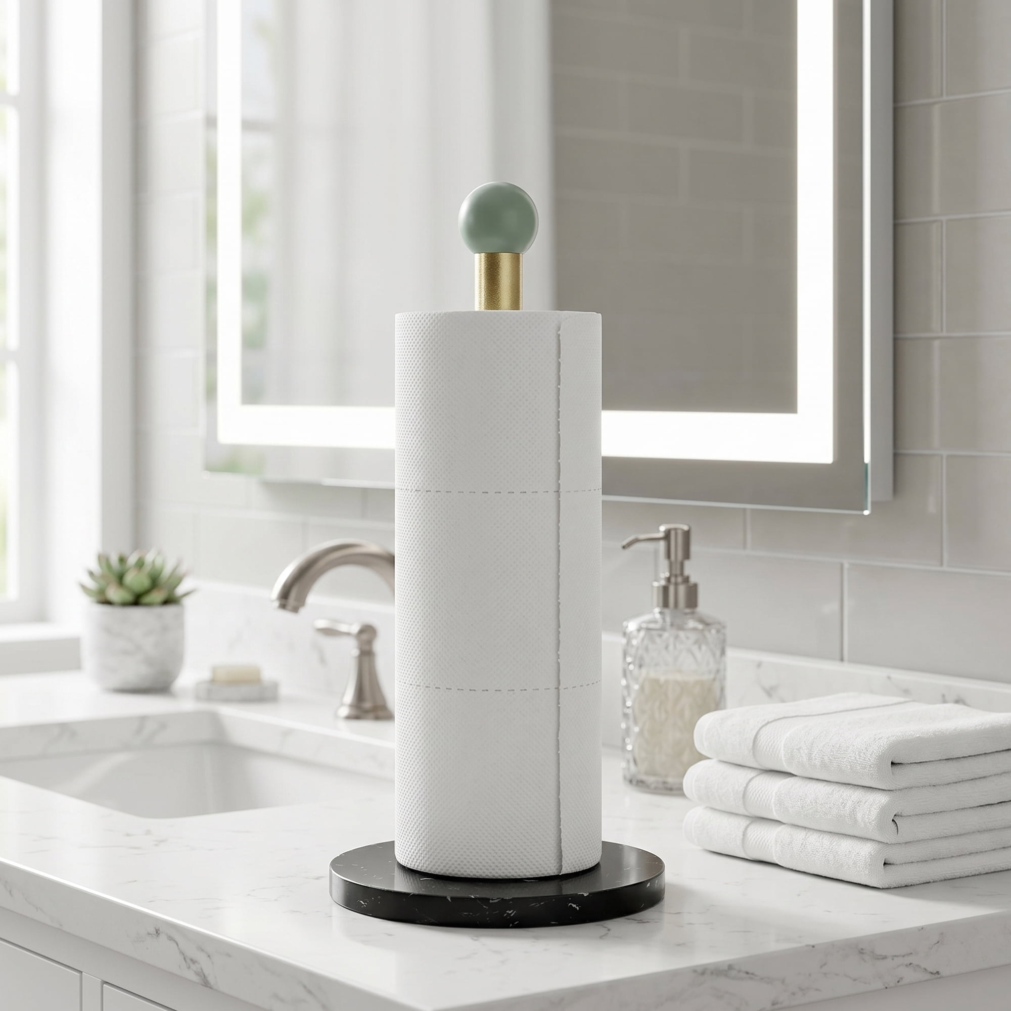 Unique Bargains Durable Paper Towel Holder Countertop Non Slip Base Black B 13.4x5.9inch