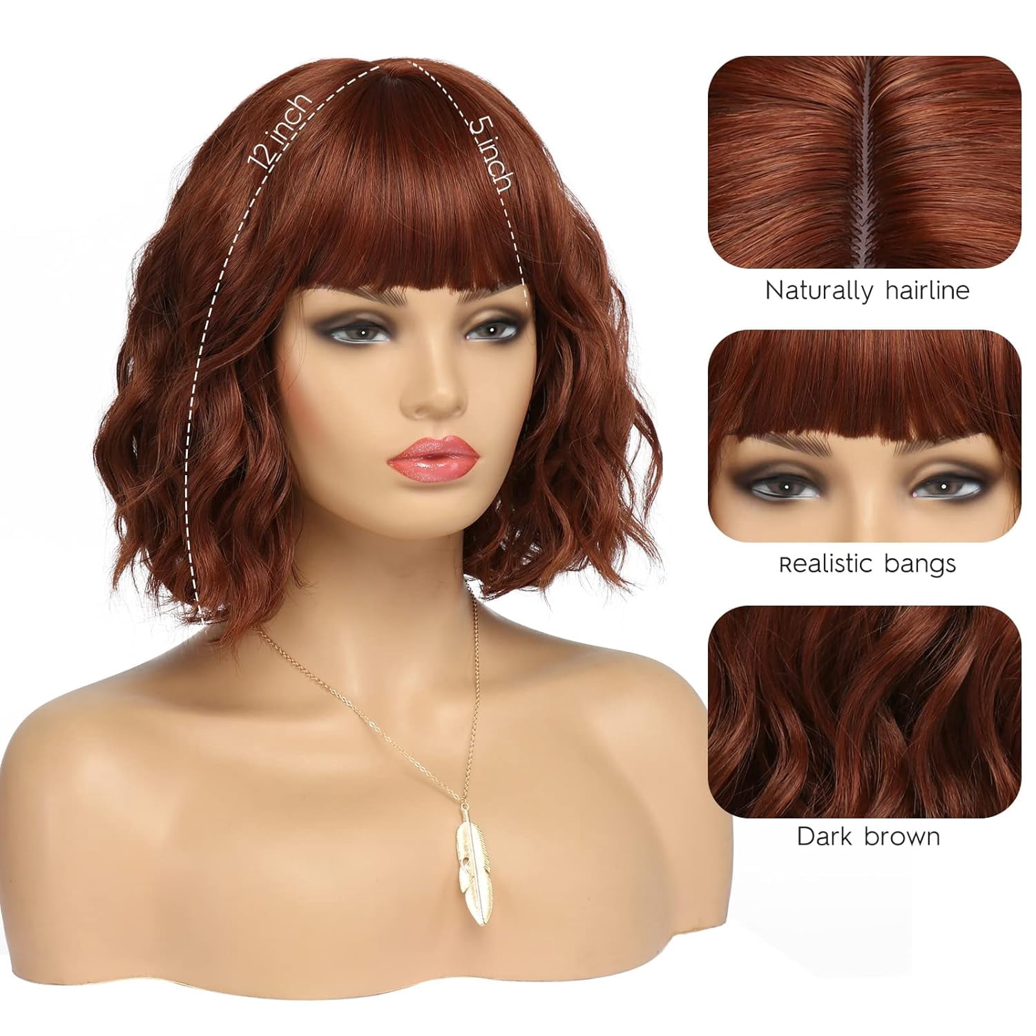 DOPI Short White Silver Wigs for Women Ombre Grey Wavy Bob Wig with Bangs Medium Length Synthetic Hair Water Wave Dark Roots Wig Gray Colorful Wigs（12 Inches）