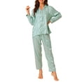 thumbnail image 1 of Pijamas de satén para mujer INSPIRE CHIC, camisón de rayas con botones y pantalones, conjuntos de PJs, L verde, 1 of 6