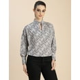 thumbnail image 3 of Moomaya Chic Stripe Folded Band Neck Top - Long Sleeves, Regular Fit Office Wear, 3 of 9