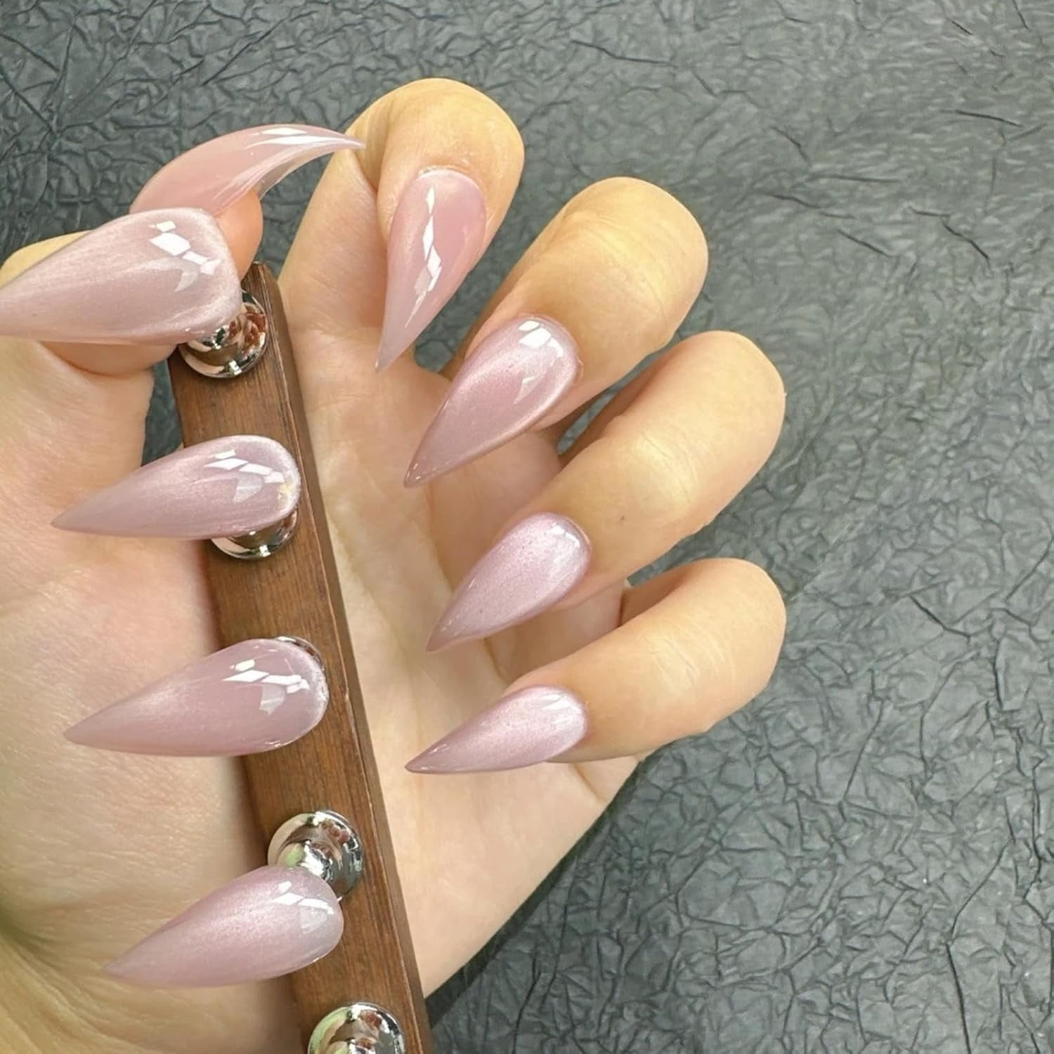 Cat Claw Press on Nails Handmade Stiletto Short Pink Cat Eye Reusable Cute Thick Acrylic Press on Nails Cat Dragon Claw False Nail Glossy Glue on Nail