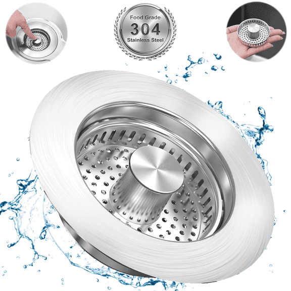 Upgraded 3 in 1 Kitchen Sink Drain Strainer,Pop Up Sink Stopper with Copper Bounce Core,Stainless Steel Material,Fit US Standard 3-1/2'' Sink Drain Hole(1Pack)