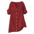 thumbnail image 4 of MEICHEN Keyhole Neck Button Down Shirts for Women Fashion Solid Color Casual Loose Rolled Sleeve Tops Women's Blouses, 4 of 4