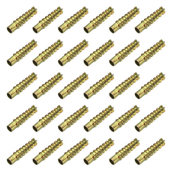 Uxcell 30-Pack M5 x 30 Tree Shaped Steel Drywall Anchors, Metal Expansion Bolt for Various Wall Types[Gold Tone]