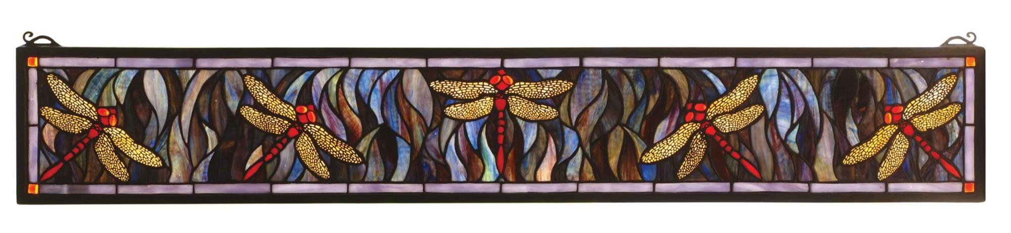 40"W X 6"H Tiffany Dragonfly Stained Glass Window