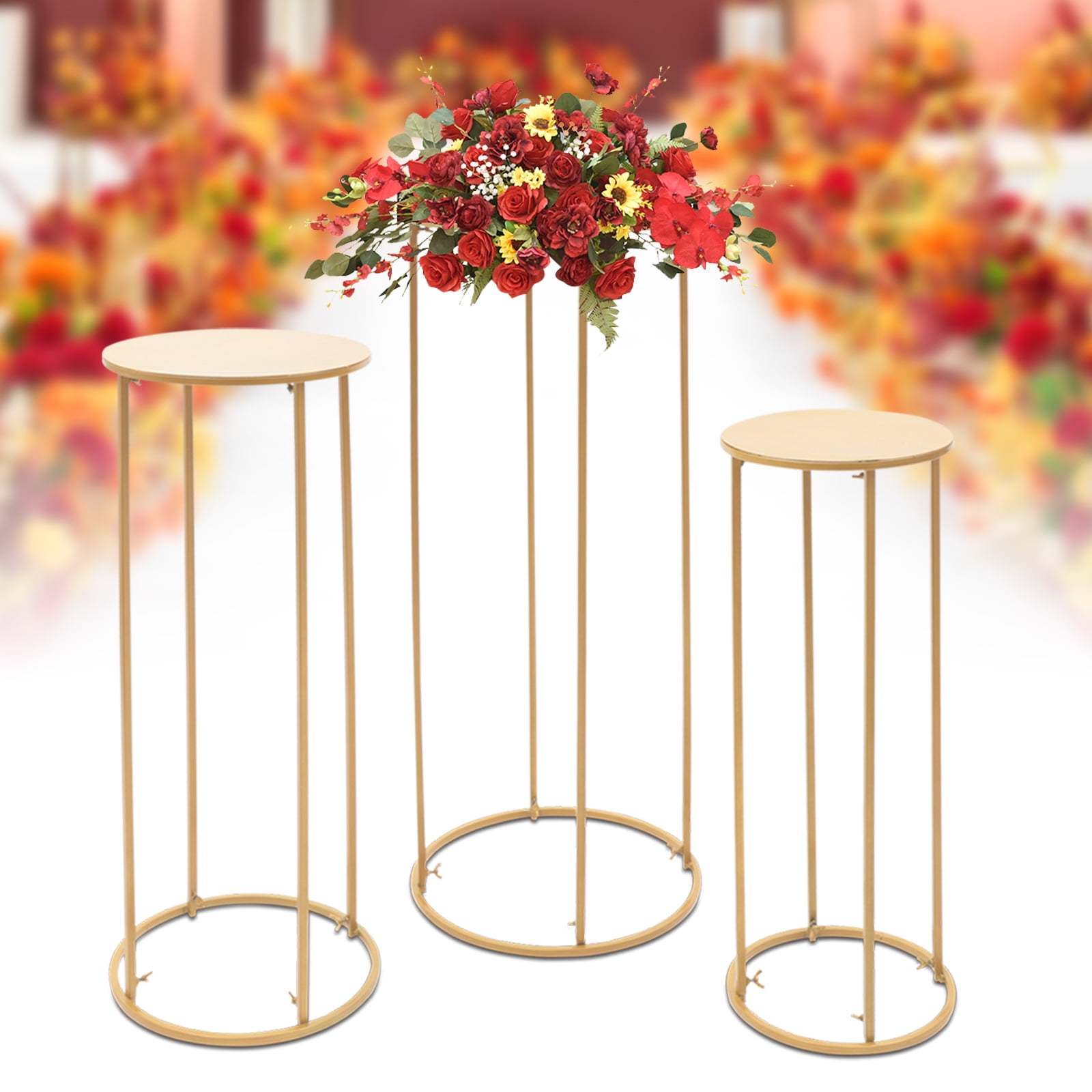 Anqidi 3Pcs Gold Metal Floor Vase Round Flower Stand Wedding