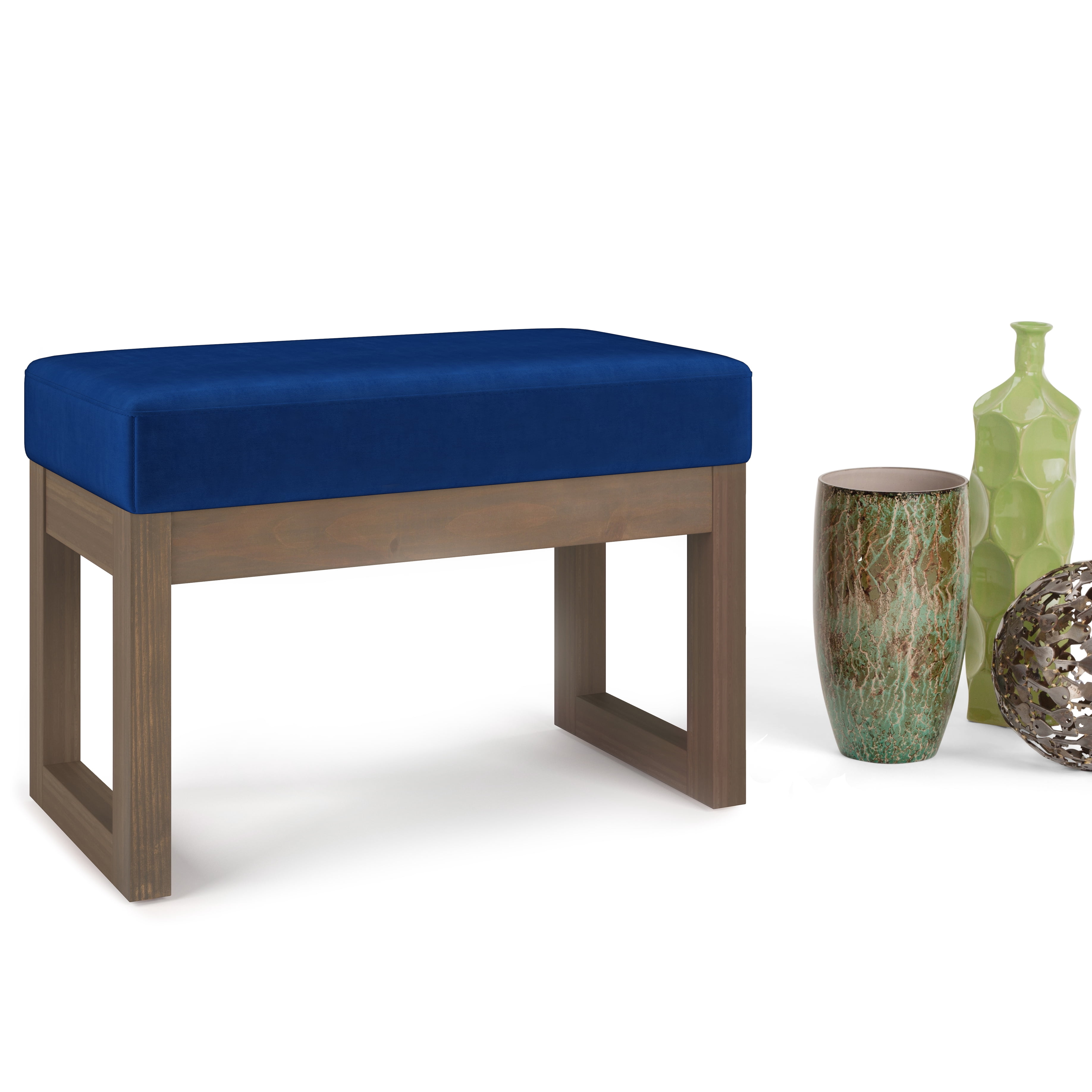 Milltown 27 inch Wide Solid Wood Contemporary Footstool Small Ottoman Bench in Blue