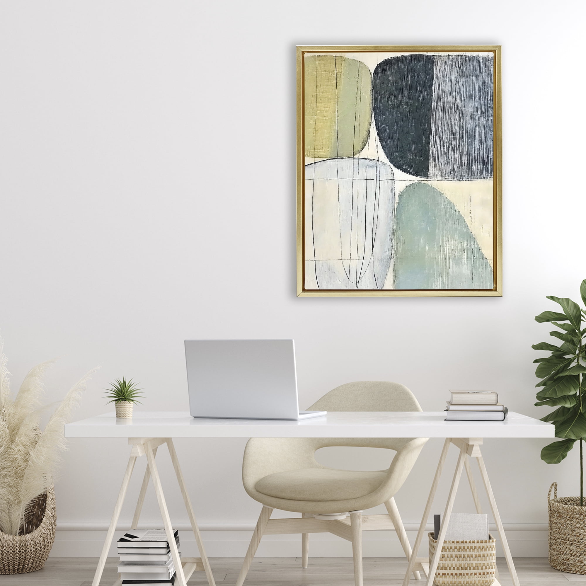 Stupell Industries Modern Organic Composition Gold Framed Floater Canvas Wall Art, design by Riley B