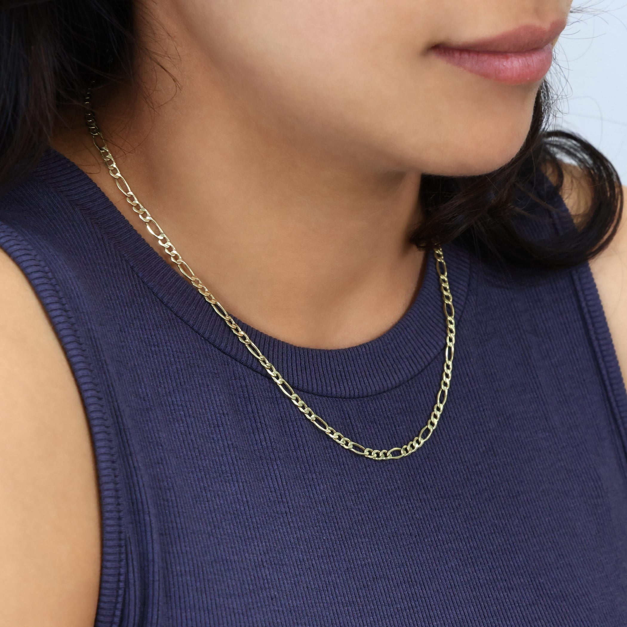 Nuragold 10k Real Yellow Gold Figaro Link 3.5mm Chain Necklace (16"-30") Italian Jewelry for Men & Women