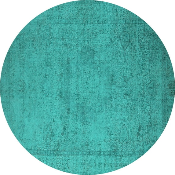 Ahgly Company Indoor Round Oriental Turquoise Blue Industrial Area Rugs, 4' Round