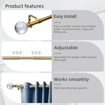 Curtain Rod Gold Extendable Curtain Rod 36" to 72" Adjustable Curtain Rods Includes rods, ball finials, 3piece brackets, hardware kits