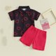 thumbnail image 4 of Odeerbi 6M-4Y Niños Niñas San Valentín Conjunto de Verano Camiseta de Manga Corta Con Solapa de Algodón Con Estampado de Amor Pantalón Corto Conjunto de Dos Piezas, 4 of 4