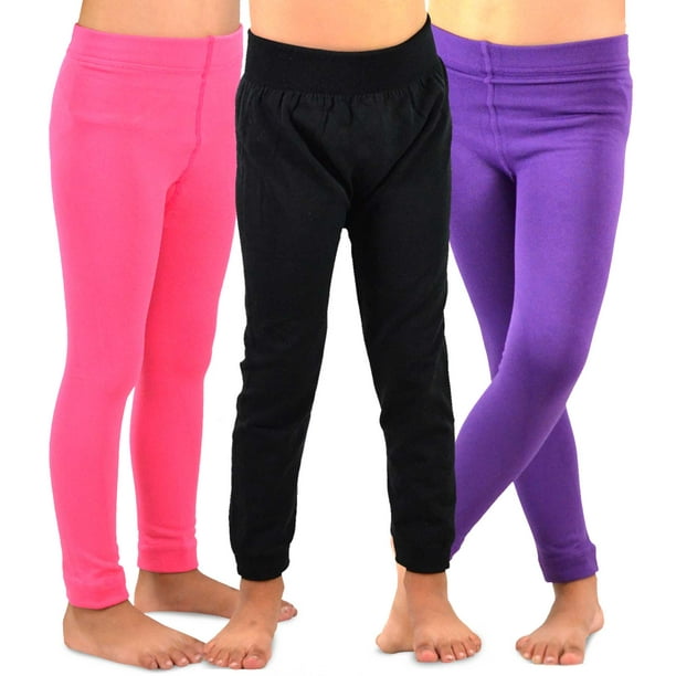 TeeHee Kids Girls Fleece Inner Brushed Leggings 3 Pack (3-5 Years,  Pink_Purple_Black) 