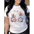 thumbnail image 1 of Women's Floral Bicycle Print T-Shirt - Soft, Breathable, Casual Summer Fashion with Pink Bicycle & Flower Design, Round Neck Short Sleeve Top for Outdoor Activities, Fitness Tshirt | Playful Print To, 1 of 6
