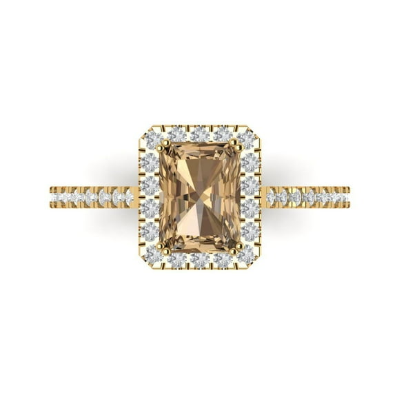 Clara Pucci 14K Yellow Gold 1.86ct Champagne Solitaire with Accents Ring