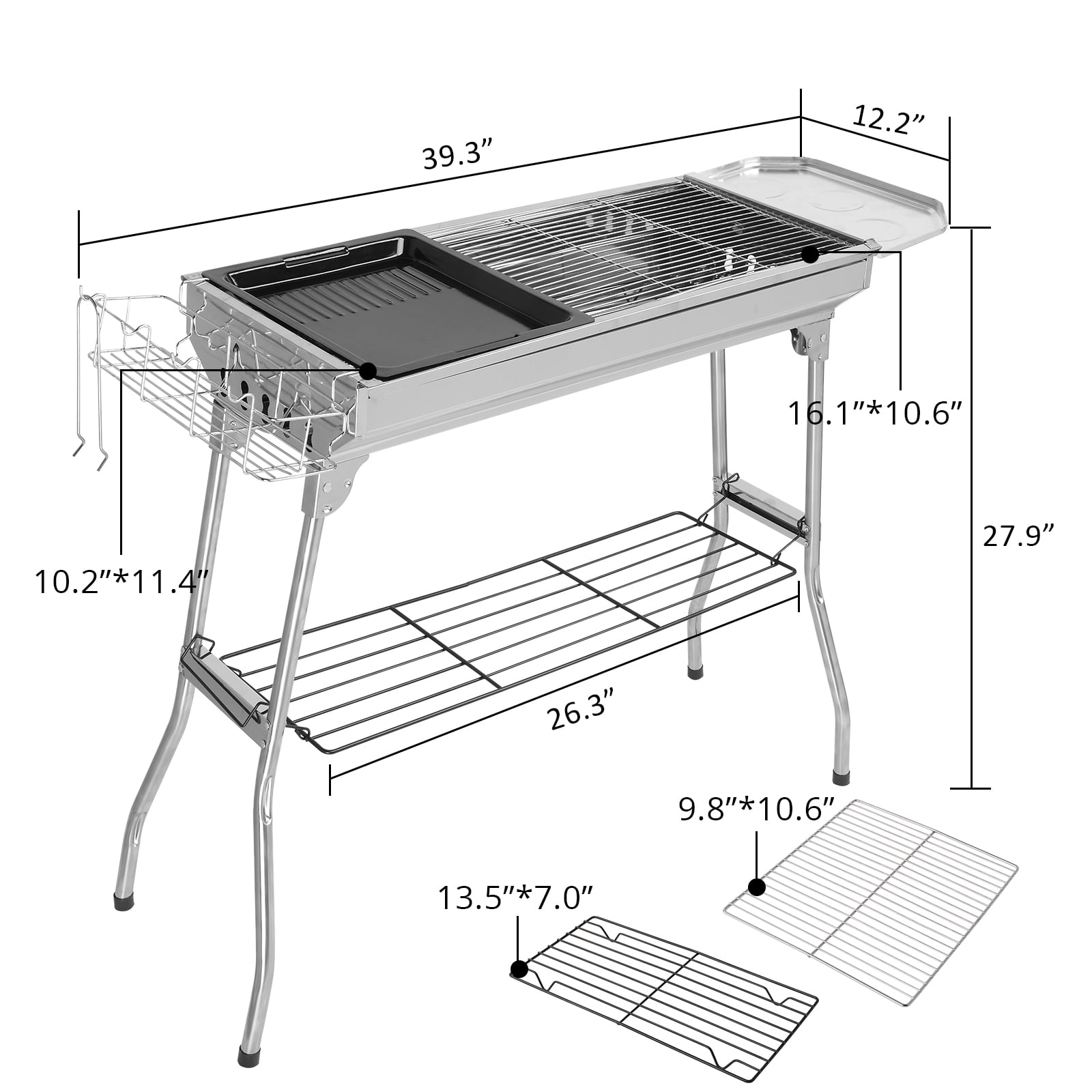 EasingRoom 39'' BBQ Grills Charcoal Grill with Stand Stainless Steel Foldable Grill