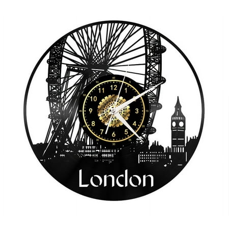 London Cityscape Vintage Black Vinyl Record Wall Clock Wall Art 3D Modern Design Office Bar Room Home Decor Gift