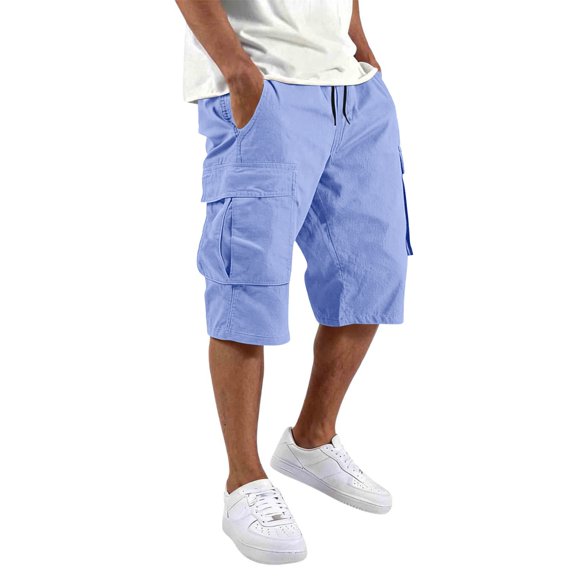 Men's Casual Cargo Shorts Casual Summer Hiking Shorts Bermuda Short with Pockets Chino Work Shorts with 6 Pockets Light Blue XXXL