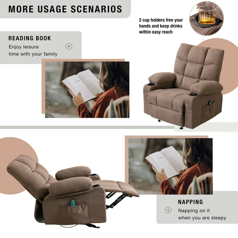 BTMWAY Heated Massage Recliner Chair, Fabric Manual Recliner Couch