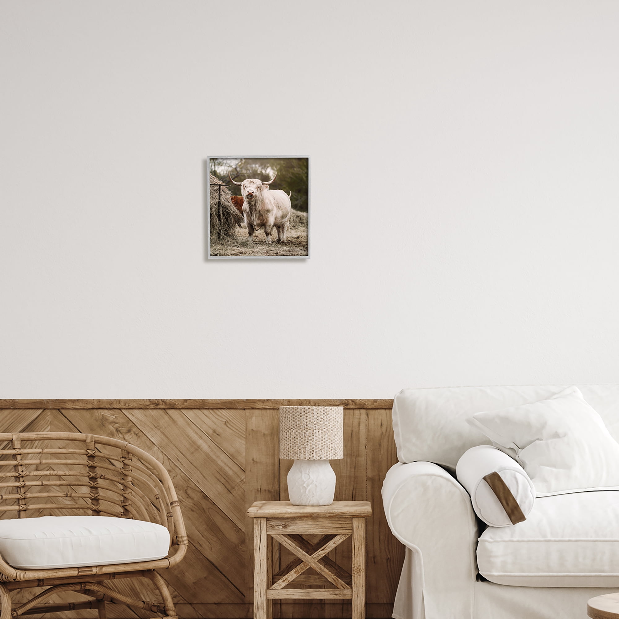 Stupell Grazing Cattle Hay Bale Farm Animals & Insects Photography Gray Framed Art Print Wall Art