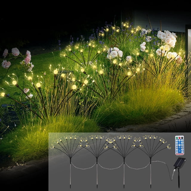 Solar Garden Lights, 4 Pack Solar Outdoor Lights with Timer